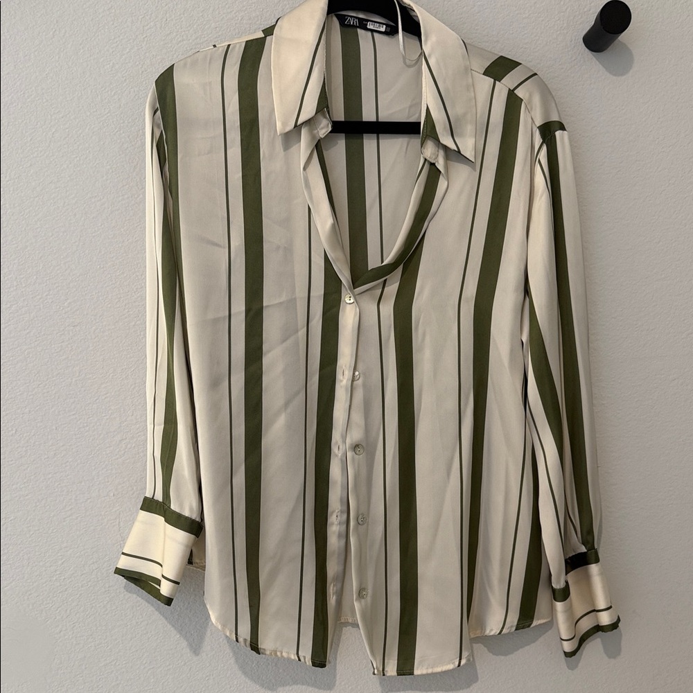 Zara Green Striped Shirt
